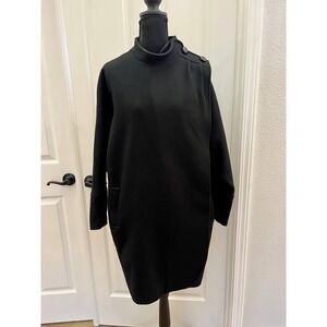 Vtg Ferncroft Black Wool Cocoon Coat Mock Neck Asymmetrical Shoulder Button M